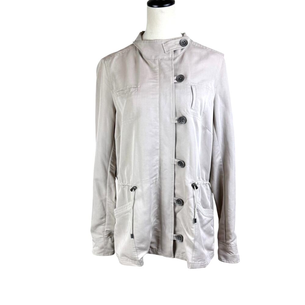 Tribal Khaki Tan Crossover Button Zip Up Drawcord Waist Casual Utility Jacket